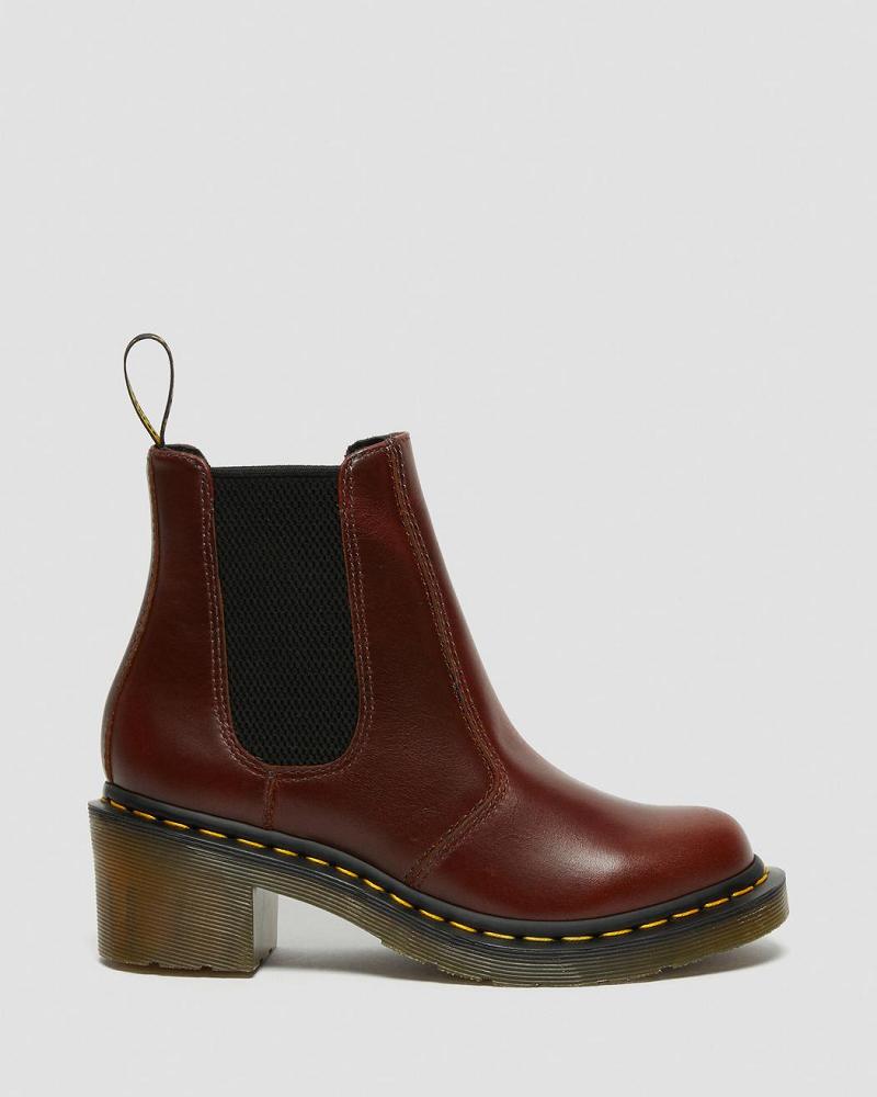 Brown Women's Dr Martens Cadence Leather Heeled Chelsea Boots | CA 122XYU